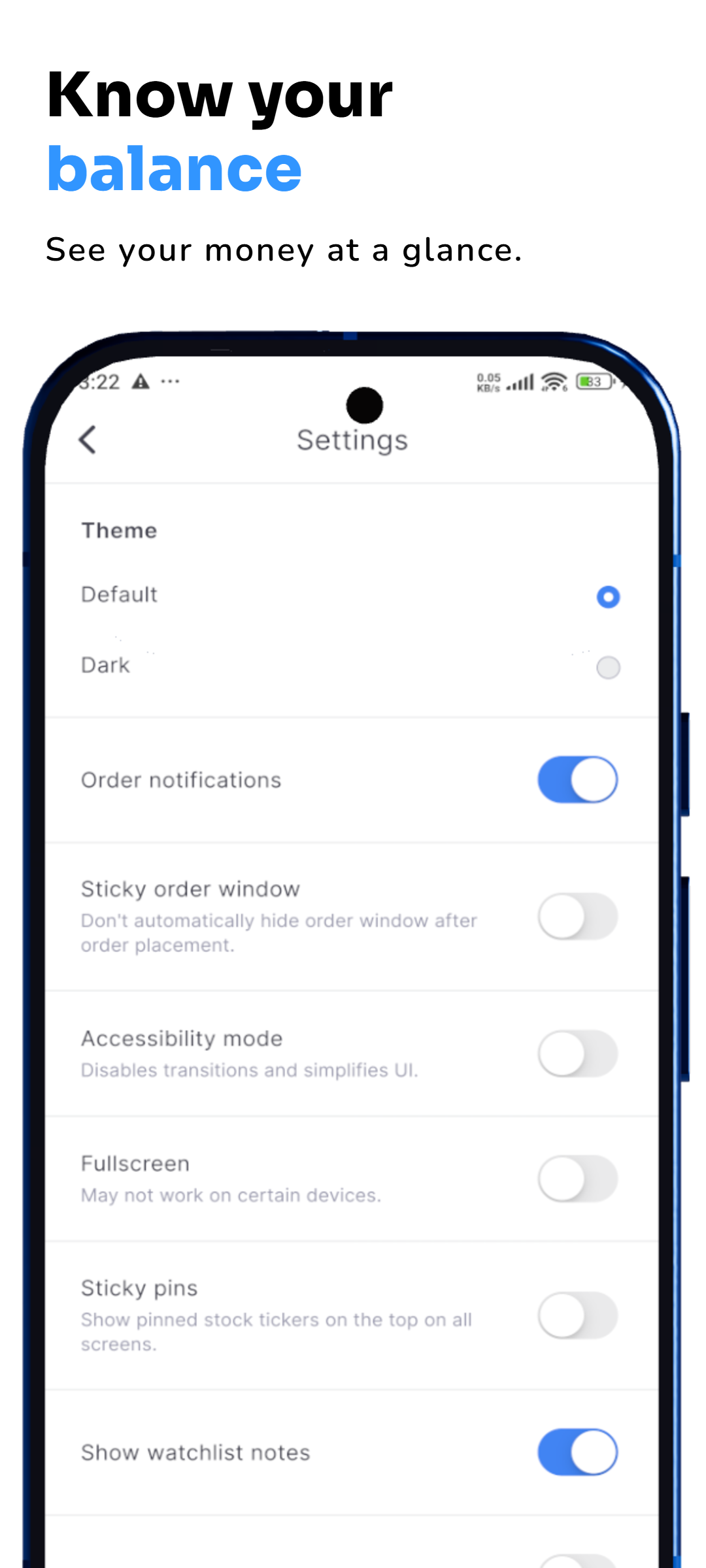 Minimal Google Play screenshot design with readable feature headline