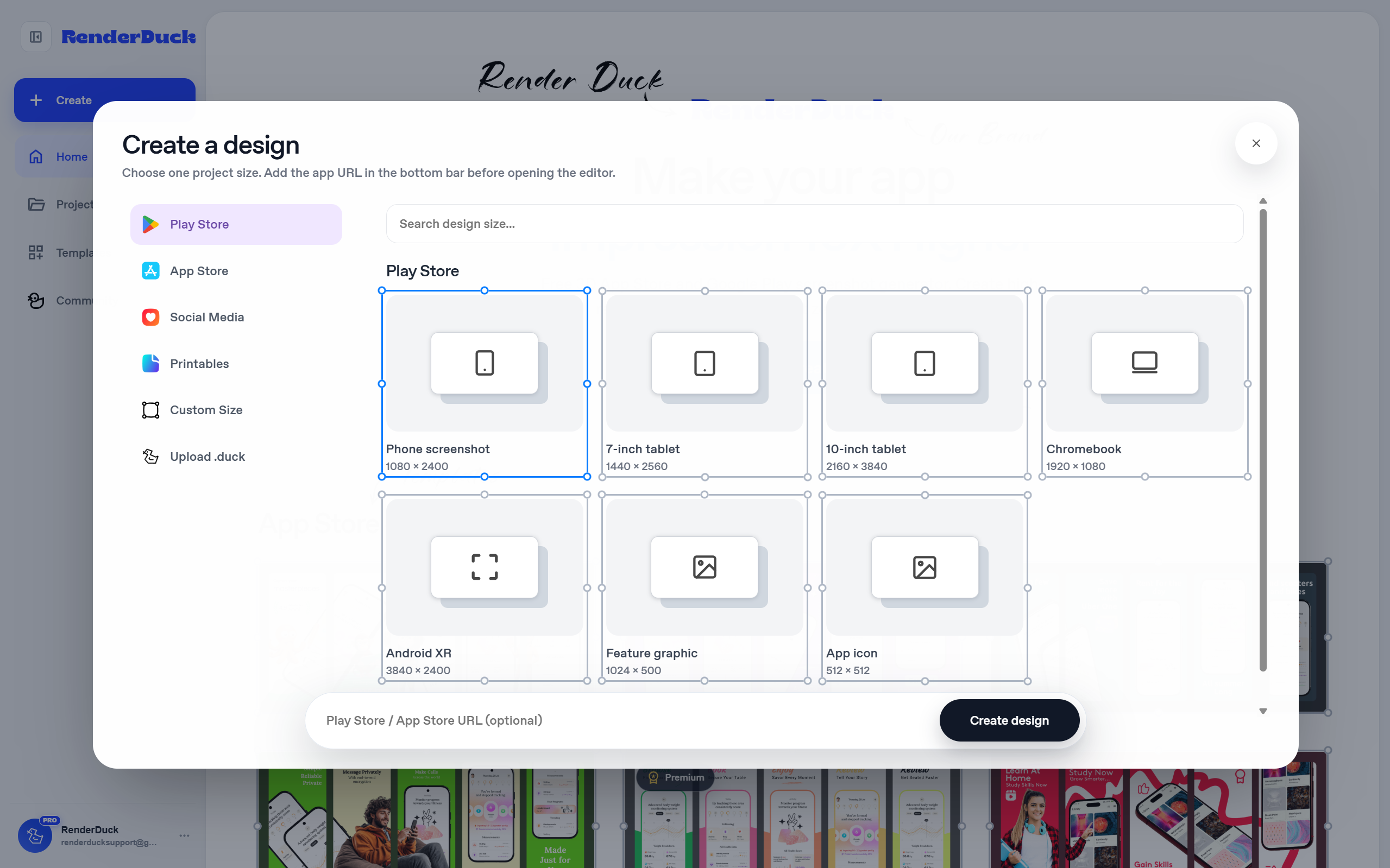 RenderDuck Create a design screen